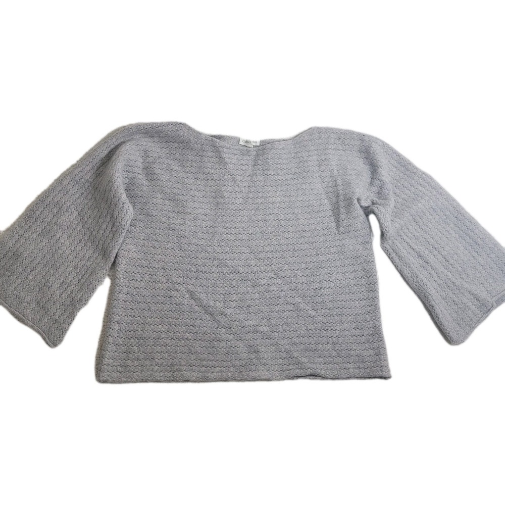 Garnet Hill‎ 100% Cashmere Cropped 3/4 Bell Sleeve Sweater Open Knit Textured XS